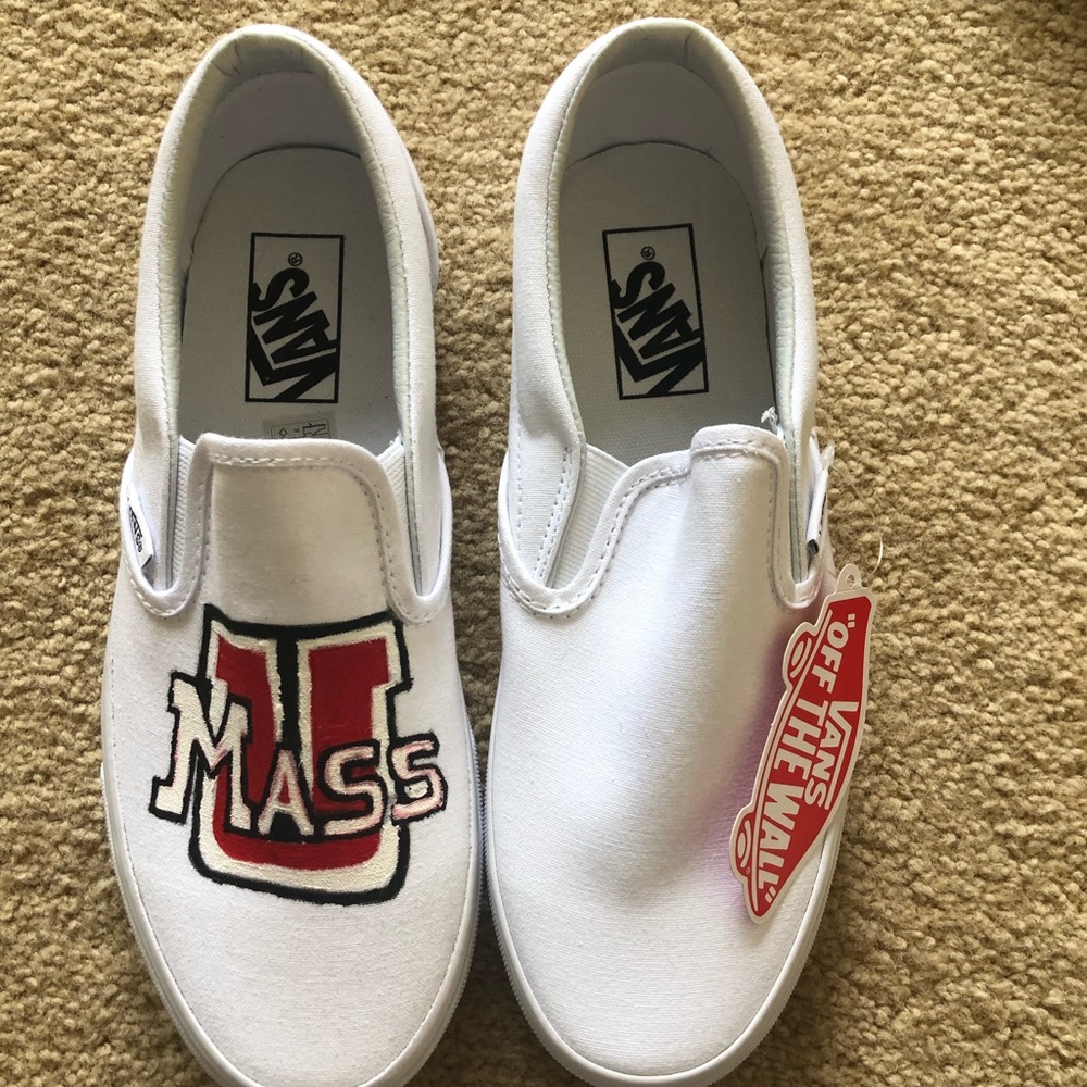 White slip on vans (UMASS)